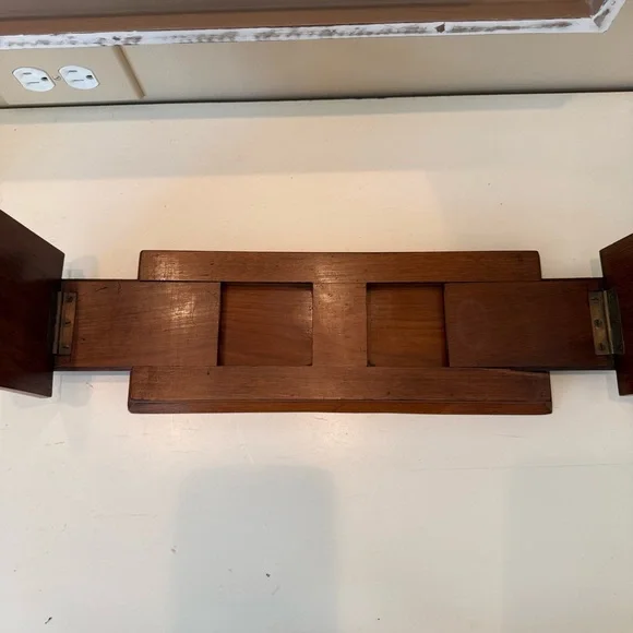 Antique Brass Mounted Wood Expandable Book Rack Victorian Folding Bookends Accents